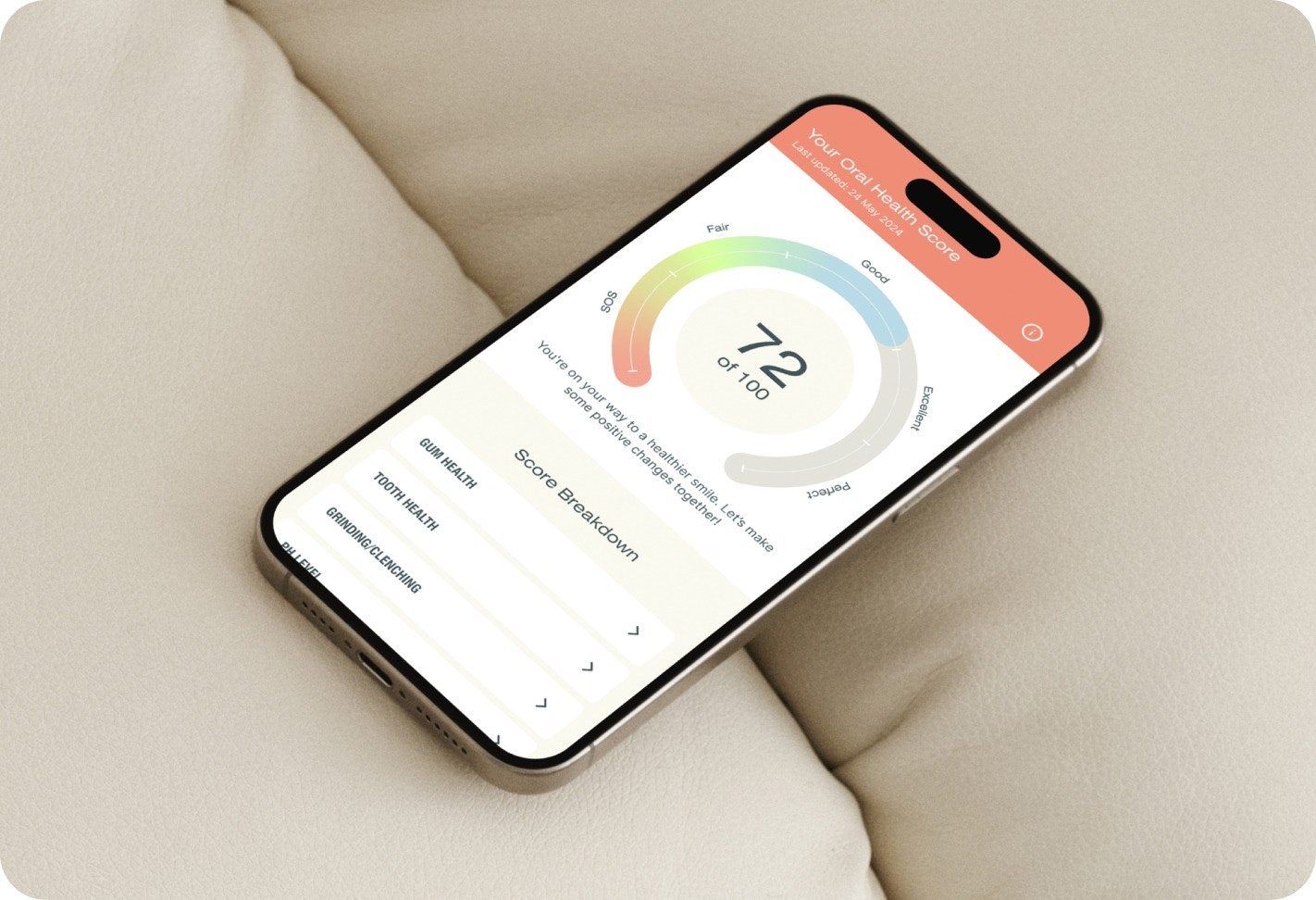 Breeze mobile app screen showing a patient's oral health score